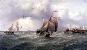 Una barca olandese vicino a un molo da Henry Redmore