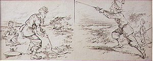 Il golfista disturbato da una raffica di vento, illustrazione da 