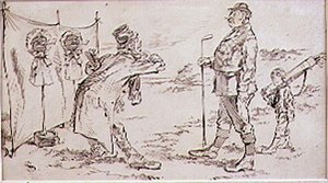 Il golfista disturbato dal venditore, illustrazione per la rivista Graphic, pub. c.1870