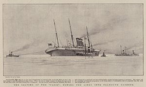 Il salvataggio di Parigi, rimorchiando il transatlantico nel porto di Falmouth da Henry Scott Tuke