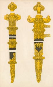 Le parti ornamentali di un pugnale e una spada, disegnate da Holbein, inizio XVI secolo
