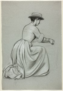 Donna inginocchiata con cappello di paglia da Henry Stacy Marks