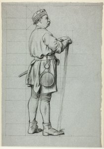 Uomo in piedi con le mani appoggiate al bastone da Henry Stacy Marks