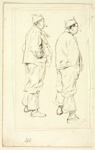 Due schizzi di un operaio in piedi