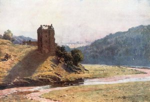 Castello di Neidpah, Peeblesshire (litografia a colori)