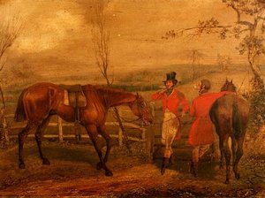 Cacciatori che fumano vicino a una recinzione da Henry Thomas Alken