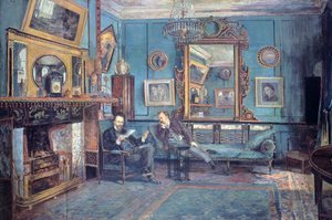 Dante Gabriel Rossetti legge una poesia a Theodore Watts-Dunton nel soggiorno da Henry Treffry Dunn