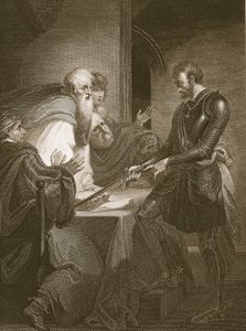 Il conte Warenne giustifica i titoli delle sue proprietà, inciso da J. Fittler, illustrazione da 