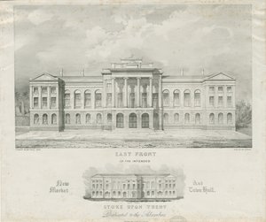Stoke-upon-Trent - Nuovo mercato e municipio previsto: litografia, nd [c 1834] da Henry Ward