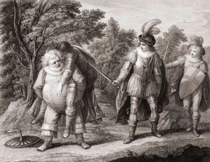 Falstaff con il corpo di Hotspur sulla schiena da Henry William (after) Bunbury