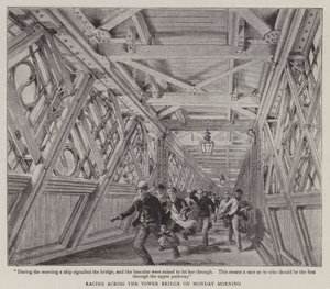 Corsa attraverso il Tower Bridge il lunedì mattina da Henry William Brewer