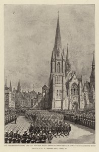 La processione che passa davanti alla chiesa del reverendo Newman Hall (Christ Church) in Westminster Bridge Road