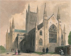 Cattedrale di Worcester, vista nord-ovest, 1836 da Henry Winkles