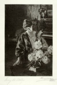 Ragazza e peonie (Lo specchio a mano) da Henry Wolf