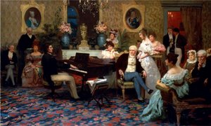 Chopin che suona il pianoforte nel salone del principe Radziwill, 1887 da Henryk Siemiradzki