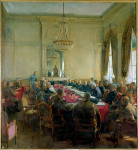 Prima Guerra Mondiale (1914-1918): Una riunione del Consiglio Superiore al Trianon Palace di Versailles nel luglio 1918 da Herbert Arnould Olivier