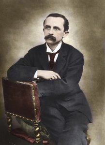 Ritratto di J.M.Barrie fotografato da Barraud nel 1893 - James Matthew Barrie (1860-1937), scrittore scozzese, creatore di Peter Pan - Fotografia colorata