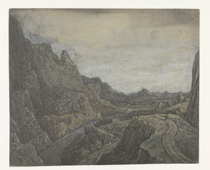 Paesaggio roccioso con una strada e un fiume da Hercules Segers