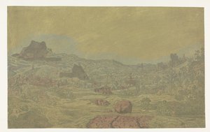 Valle con un fiume e una città con quattro torri da Hercules Segers
