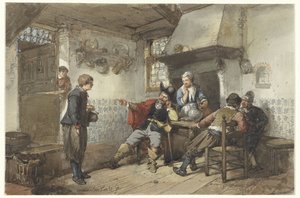 Alcuni uomini e un soldato in una locanda