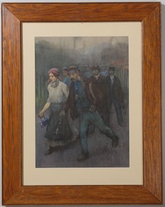 Minatori in cammino con moglie di minatore