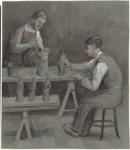 Due lavoratori che fanno statuette da Herman Heijenbrock