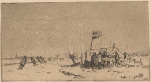 Paesaggio invernale con pattinatori