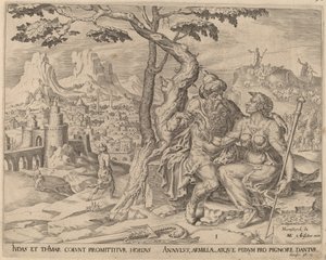 Giuda che Dà a Tamar il Pegno da Herman Jansz Muller after Maerten van Heemskerck