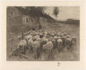 Pastore e una donna con un gregge di pecore da Herman Johannes van der Weele (signed by artist)