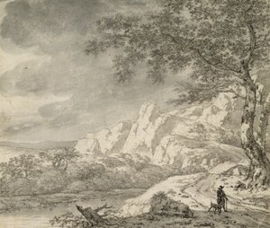 Paesaggio montuoso con un escursionista da Herman Nauwincz