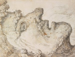 Paesaggio montano con rovine da Herman Saftleven