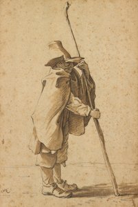 Un giovane mandriano appoggiato alla sua "houlette" da Herman Saftleven the Younger