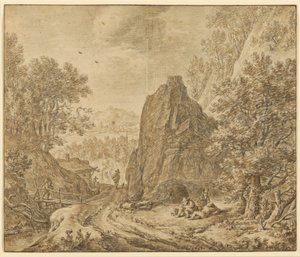 Paesaggio montano con figure