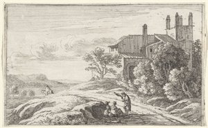 Edificio con una torre quadrata da Herman van Swanevelt
