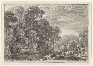 Due satiri con un gregge di capre (Landschappen met saters) da Herman van Swanevelt