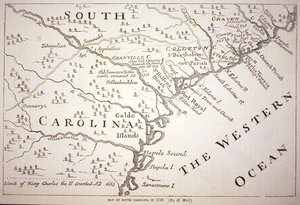 Mappa della Carolina del Sud nel 1730 da Hermann (after) Moll