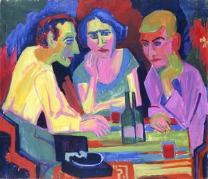 Tre persone a un tavolo, 1924 da Hermann Scherer