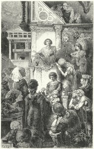 Giovanni Boccaccio che recita la Divina Commedia di Dante al popolo di Firenze, XIV secolo da Hermann Vogel