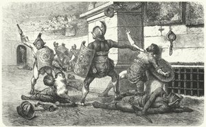 Gladiatori che combattono nell
