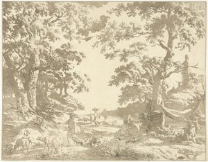 Paesaggio arcadico con statua di Giano da Hermanus Fock
