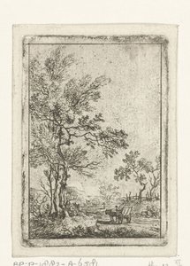Paesaggio con alberi alti e cavallo con carro da Hermanus Fock