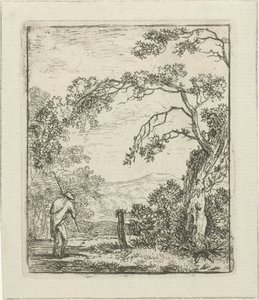 Paesaggio con uomo con zaino da Hermanus Fock