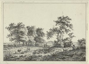 Paesaggio con disegnatore e cane da Hermanus Fock