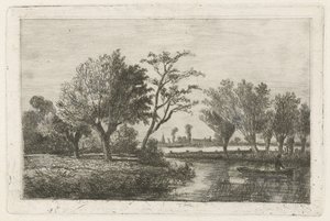 Fiume con un pescatore in barca da Hermanus Jan Hendrik van Rijkelijkhuysen
