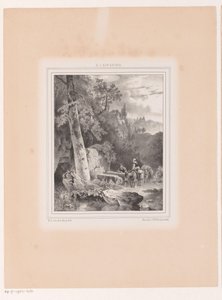 Paesaggio con uomo, donna e due asini presso una fonte da Hermanus Johannes van den Hout
