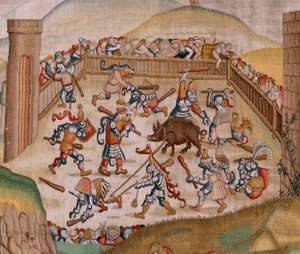 Serie Quattro arazzi ispirati a Hieronymus Bosch. San Martino. Primo arazzo della serie. Modello ispirato all