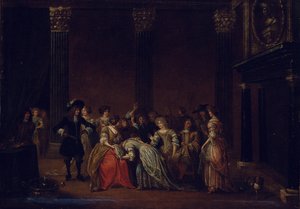 Una compagnia elegante in un interno con una disputa matrimoniale