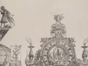 Il pinnacolo del portale destro e un trombettiere e uno stendardo dal portale centrale, fr..., 1515 da Hieronymus Andreae