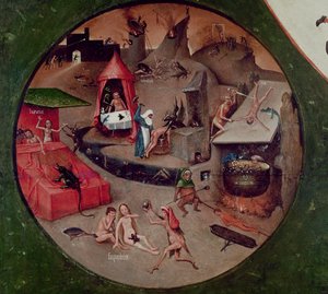 Tavolo dei sette peccati capitali e delle quattro ultime cose, dettaglio dell