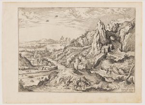 Abramo e Isacco sulla via del sacrificio, da Paesaggi con scene bibliche e mitologiche da Hieronymus Cock